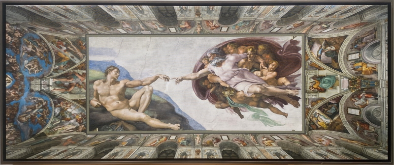 Sistine Chapel with Creation of Adam by artist Michelangelo Buonarotti